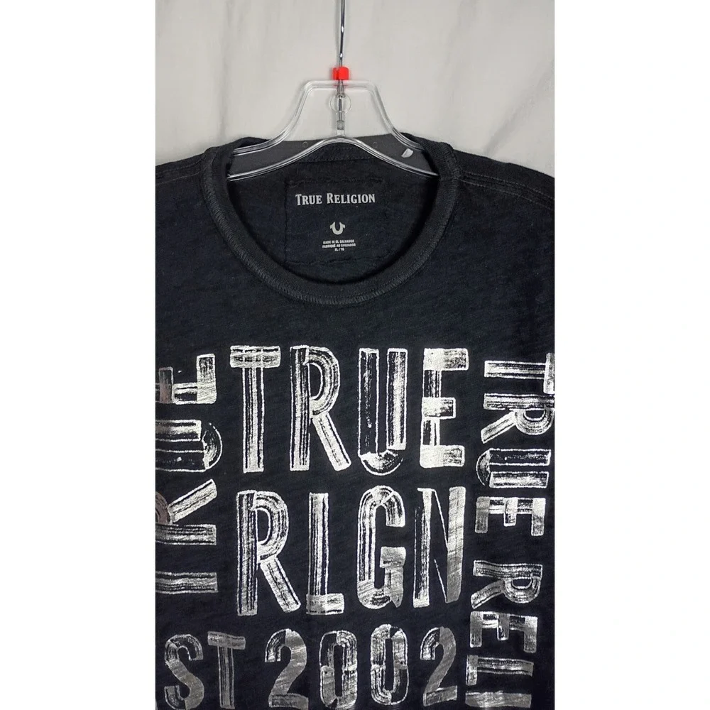 True Religion‎ Silver Logo Black Short Sleeve Men's T-Shirt XL